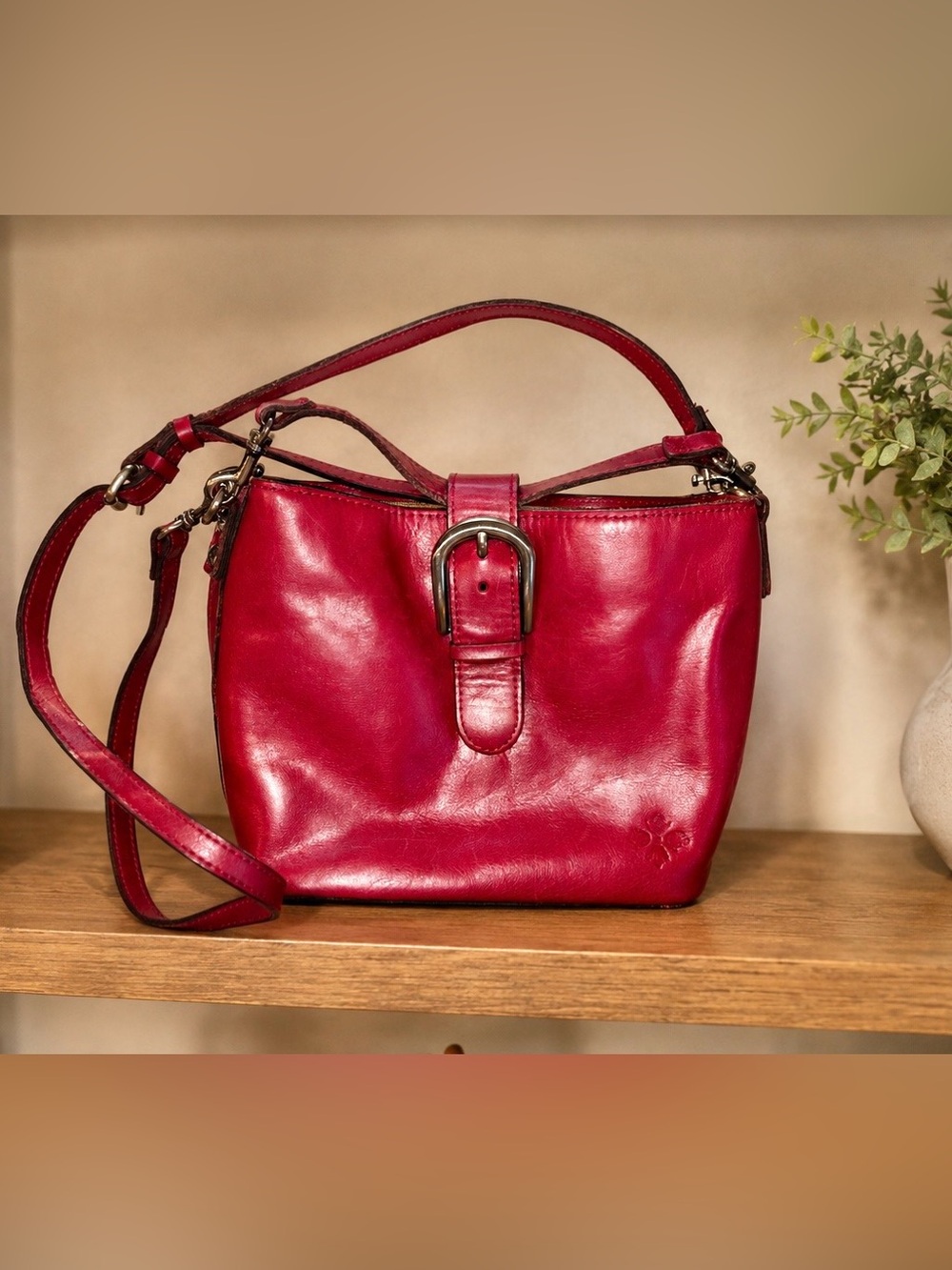 Patricia Nash Irving Red Leather Bucket Crossbody Bag